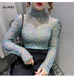 Women Sexy Transparent Print Blouses 2022 Fashion Long Sleeve Casual Ladies Tops Korean Clothing Elegant Summer Blouse $22.89...