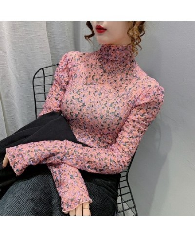 Women Sexy Transparent Print Blouses 2022 Fashion Long Sleeve Casual Ladies Tops Korean Clothing Elegant Summer Blouse $22.89...