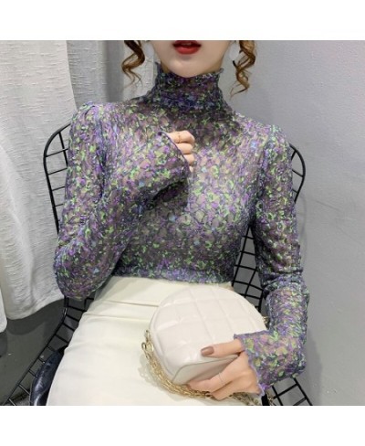 Women Sexy Transparent Print Blouses 2022 Fashion Long Sleeve Casual Ladies Tops Korean Clothing Elegant Summer Blouse $22.89...