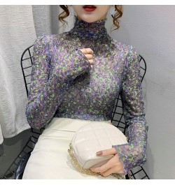 Women Sexy Transparent Print Blouses 2022 Fashion Long Sleeve Casual Ladies Tops Korean Clothing Elegant Summer Blouse $22.89...