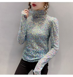 Women Sexy Transparent Print Blouses 2022 Fashion Long Sleeve Casual Ladies Tops Korean Clothing Elegant Summer Blouse $22.89...