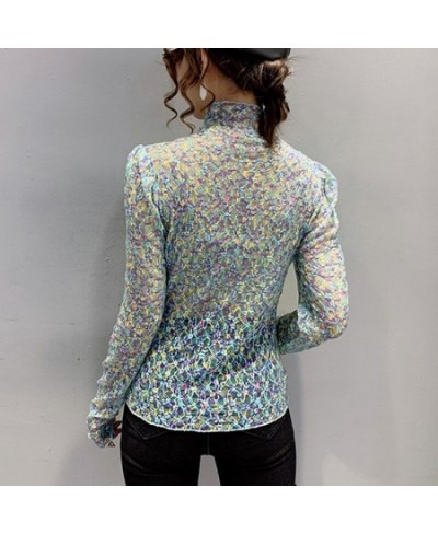 Women Sexy Transparent Print Blouses 2022 Fashion Long Sleeve Casual Ladies Tops Korean Clothing Elegant Summer Blouse $22.89...