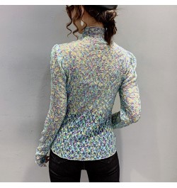 Women Sexy Transparent Print Blouses 2022 Fashion Long Sleeve Casual Ladies Tops Korean Clothing Elegant Summer Blouse $22.89...