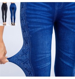 Women Imitation Distressed Denim Jeans Leggings Casual High Waist Slim Elastic Pencil Pants Fitness Workout Fashion Trousers ...