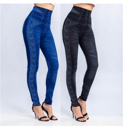 Women Imitation Distressed Denim Jeans Leggings Casual High Waist Slim Elastic Pencil Pants Fitness Workout Fashion Trousers ...