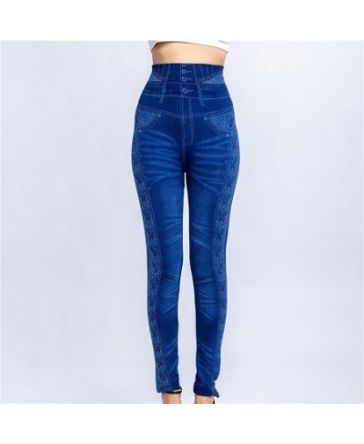 Women Imitation Distressed Denim Jeans Leggings Casual High Waist Slim Elastic Pencil Pants Fitness Workout Fashion Trousers ...