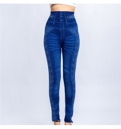 Women Imitation Distressed Denim Jeans Leggings Casual High Waist Slim Elastic Pencil Pants Fitness Workout Fashion Trousers ...