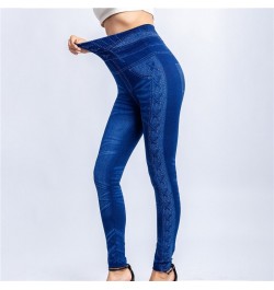 Women Imitation Distressed Denim Jeans Leggings Casual High Waist Slim Elastic Pencil Pants Fitness Workout Fashion Trousers ...