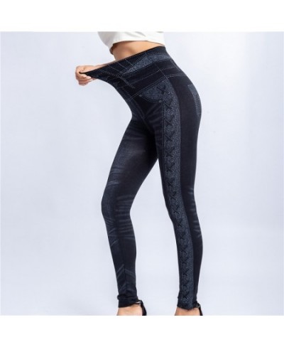 Women Imitation Distressed Denim Jeans Leggings Casual High Waist Slim Elastic Pencil Pants Fitness Workout Fashion Trousers ...