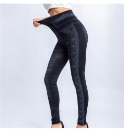 Women Imitation Distressed Denim Jeans Leggings Casual High Waist Slim Elastic Pencil Pants Fitness Workout Fashion Trousers ...