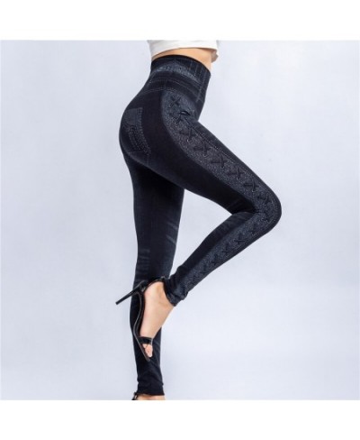 Women Imitation Distressed Denim Jeans Leggings Casual High Waist Slim Elastic Pencil Pants Fitness Workout Fashion Trousers ...