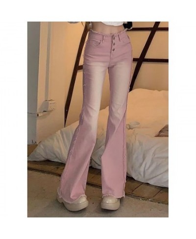 Flare Pants Jeans Y2k 90s Slim Pink Flare Pants for Women Y2k Vintage Female Low Waist Jeans High Street Full Length Trousers...