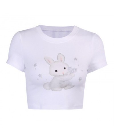 Anime Cute Sweet T-shirt Women Short Sleeve Bunny Printed O-neck Slim Short crop top Tees Ins Style Sexy Streetwear Graphic $...