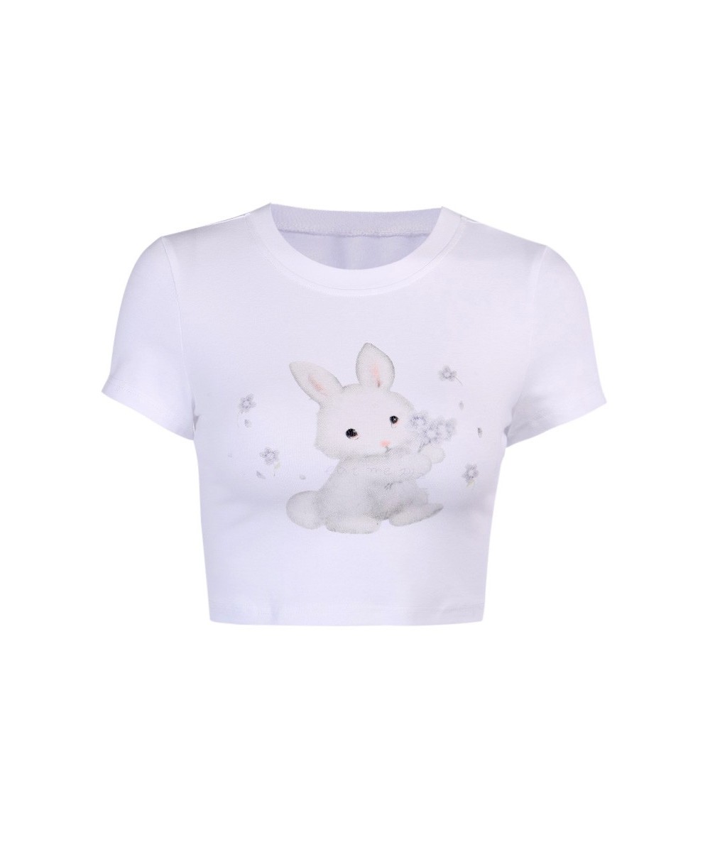 Anime Cute Sweet T-shirt Women Short Sleeve Bunny Printed O-neck Slim Short crop top Tees Ins Style Sexy Streetwear Graphic $...