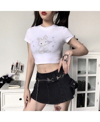 Anime Cute Sweet T-shirt Women Short Sleeve Bunny Printed O-neck Slim Short crop top Tees Ins Style Sexy Streetwear Graphic $...