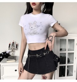 Anime Cute Sweet T-shirt Women Short Sleeve Bunny Printed O-neck Slim Short crop top Tees Ins Style Sexy Streetwear Graphic $...