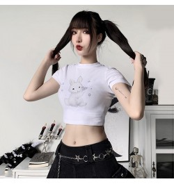 Anime Cute Sweet T-shirt Women Short Sleeve Bunny Printed O-neck Slim Short crop top Tees Ins Style Sexy Streetwear Graphic $...