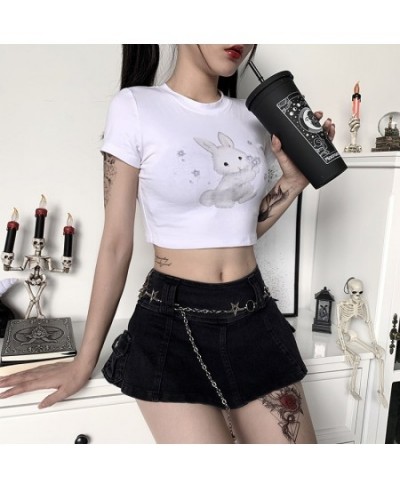 Anime Cute Sweet T-shirt Women Short Sleeve Bunny Printed O-neck Slim Short crop top Tees Ins Style Sexy Streetwear Graphic $...