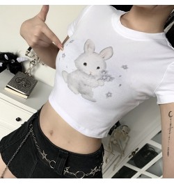 Anime Cute Sweet T-shirt Women Short Sleeve Bunny Printed O-neck Slim Short crop top Tees Ins Style Sexy Streetwear Graphic $...