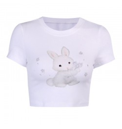 Anime Cute Sweet T-shirt Women Short Sleeve Bunny Printed O-neck Slim Short crop top Tees Ins Style Sexy Streetwear Graphic $...