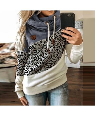 Women Patchwork Hooded Sweatshirt Autumn Winter Leopard Print Harajuku Drawstring Hoodie Casual Long Sleeve Pullover Tops $33...