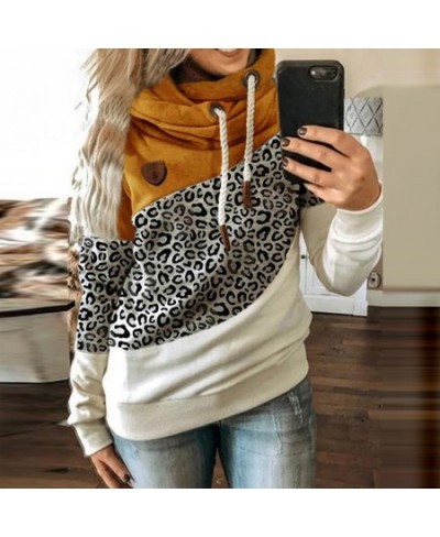 Women Patchwork Hooded Sweatshirt Autumn Winter Leopard Print Harajuku Drawstring Hoodie Casual Long Sleeve Pullover Tops $33...