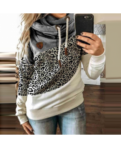 Women Patchwork Hooded Sweatshirt Autumn Winter Leopard Print Harajuku Drawstring Hoodie Casual Long Sleeve Pullover Tops $33...