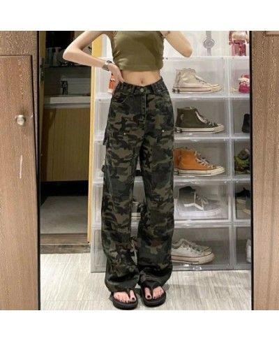 American Retro Camouflage High Waist Wide-leg Pants Women's Spring and Summer Simple Commuting Loose Straight Jeans 2023 New ...