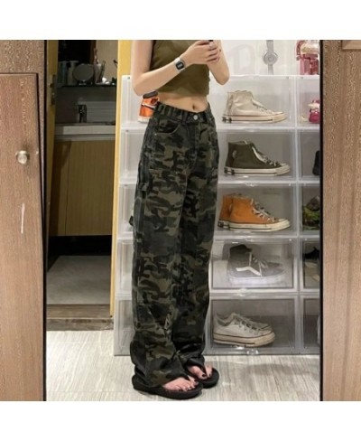 American Retro Camouflage High Waist Wide-leg Pants Women's Spring and Summer Simple Commuting Loose Straight Jeans 2023 New ...