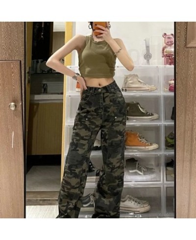 American Retro Camouflage High Waist Wide-leg Pants Women's Spring and Summer Simple Commuting Loose Straight Jeans 2023 New ...