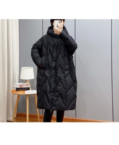 2022 winter Korean loose hooded thickened white duck down medium and long down jacket $79.97 - Jackets & Coats