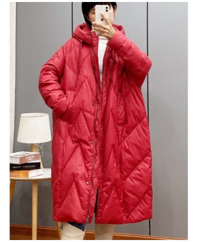 2022 winter Korean loose hooded thickened white duck down medium and long down jacket $79.97 - Jackets & Coats