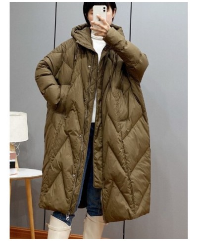 2022 winter Korean loose hooded thickened white duck down medium and long down jacket $79.97 - Jackets & Coats