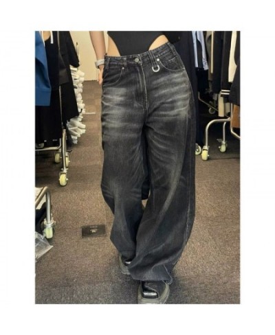 Y2k Female Hip Hop Vintage Black Wide Leg Jeans Women Oversized High Street Baggy Denim Trousers Grunge $52.06 - Bottoms