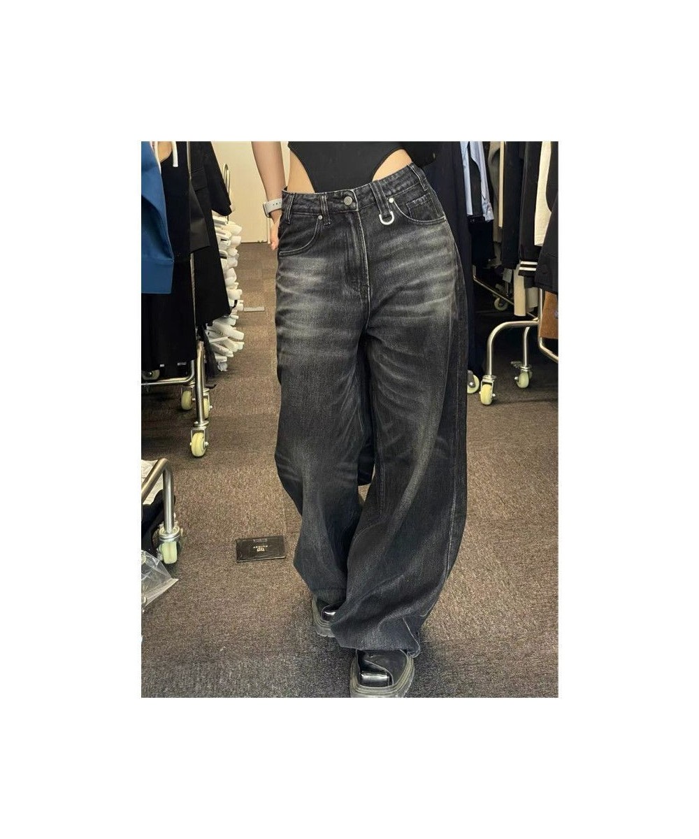 Y2k Female Hip Hop Vintage Black Wide Leg Jeans Women Oversized High Street Baggy Denim Trousers Grunge $52.06 - Bottoms