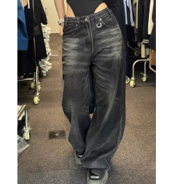 Y2k Female Hip Hop Vintage Black Wide Leg Jeans Women Oversized High Street Baggy Denim Trousers Grunge $52.06 - Bottoms