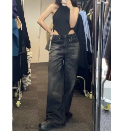 Y2k Female Hip Hop Vintage Black Wide Leg Jeans Women Oversized High Street Baggy Denim Trousers Grunge $52.06 - Bottoms