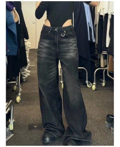 Y2k Female Hip Hop Vintage Black Wide Leg Jeans Women Oversized High Street Baggy Denim Trousers Grunge $52.06 - Bottoms