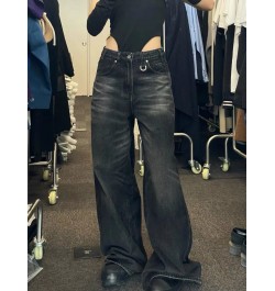 Y2k Female Hip Hop Vintage Black Wide Leg Jeans Women Oversized High Street Baggy Denim Trousers Grunge $52.06 - Bottoms