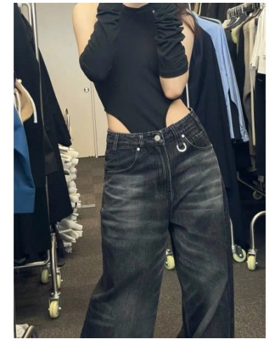 Y2k Female Hip Hop Vintage Black Wide Leg Jeans Women Oversized High Street Baggy Denim Trousers Grunge $52.06 - Bottoms