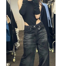 Y2k Female Hip Hop Vintage Black Wide Leg Jeans Women Oversized High Street Baggy Denim Trousers Grunge $52.06 - Bottoms