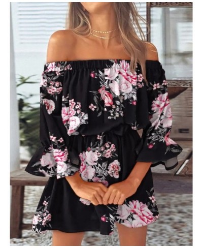 Summer Casual Women Half Flare Sleeve Party Dress Printing Slash Neck Ladies Mini Dress Sweet Sexy Holiday Streetwear Vestido...