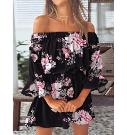 Summer Casual Women Half Flare Sleeve Party Dress Printing Slash Neck Ladies Mini Dress Sweet Sexy Holiday Streetwear Vestido...