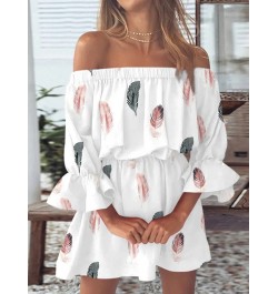 Summer Casual Women Half Flare Sleeve Party Dress Printing Slash Neck Ladies Mini Dress Sweet Sexy Holiday Streetwear Vestido...