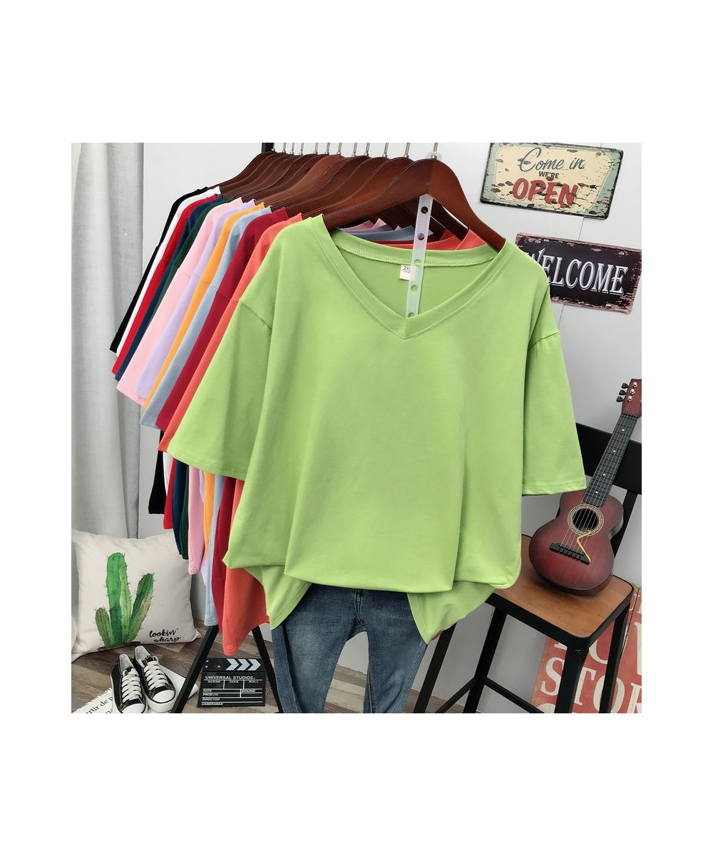 Plus Size T Shirt Solid V Neck Tshirt 100% Cotton L-6XL Short Sleeve Women's Top Basic Summer Couple Oversized T Shirts $35.4...