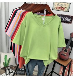 Plus Size T Shirt Solid V Neck Tshirt 100% Cotton L-6XL Short Sleeve Women's Top Basic Summer Couple Oversized T Shirts $35.4...