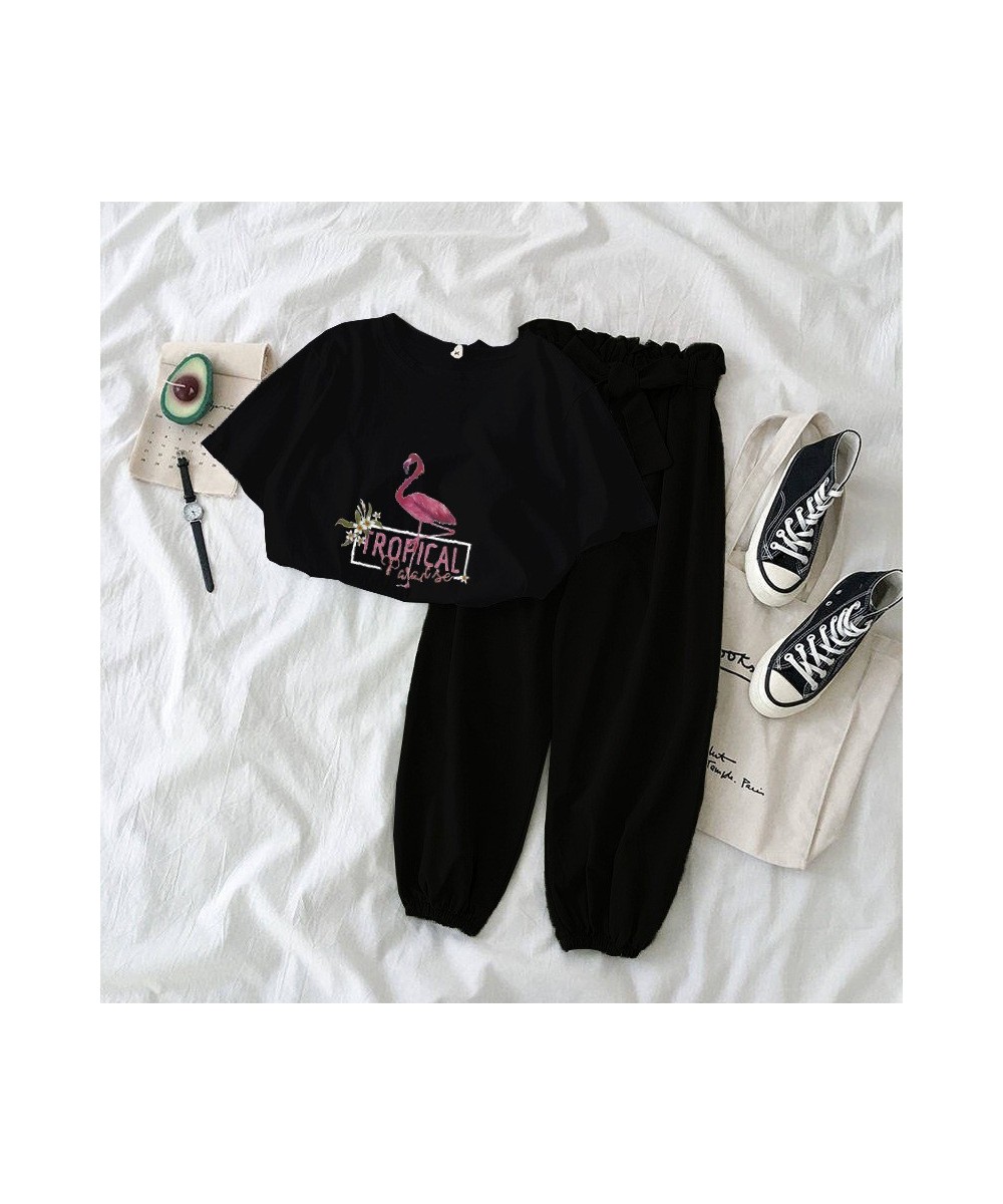 Sets women 2023 summer two-piece new nine points harlan casual pants + flamingos short sleeve T-shirt sport suit WBX1007 $33....