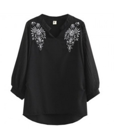 2023 Women Summer Summer Bress Large Size Women's Small Fat V-Neck Top Cover Delly Thin Western Style Embroidered Chiffon Shi...