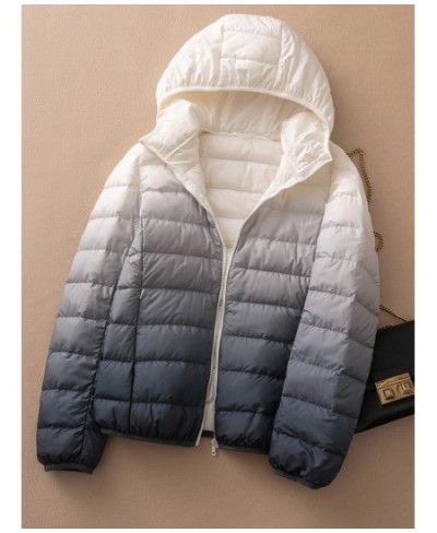 Winter Duck Down Coat Women Quilted Ultra Light Thin Fashion Oversize Puffer Jacket Short Warm Hooded Parka ED2025 $67.75 - J...