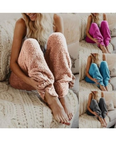 Women Plus Size Cozy Sleep Pants Winter Fleece sleepwear Long Pants European American Solid Color Warm Nightwear пижама женск...